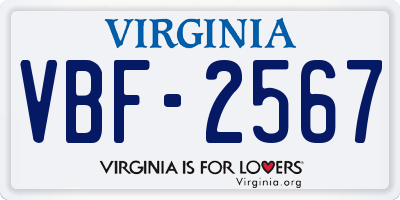 VA license plate VBF2567