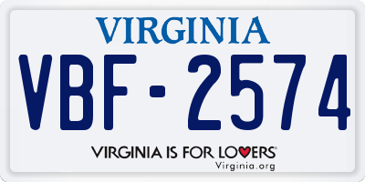 VA license plate VBF2574