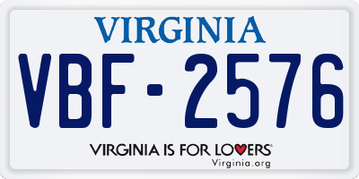 VA license plate VBF2576