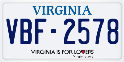 VA license plate VBF2578
