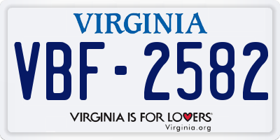 VA license plate VBF2582