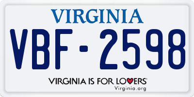 VA license plate VBF2598