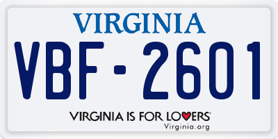 VA license plate VBF2601