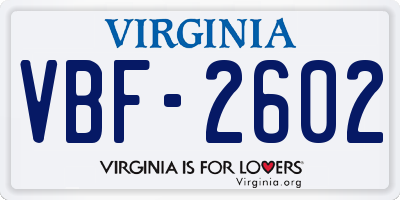 VA license plate VBF2602