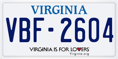 VA license plate VBF2604