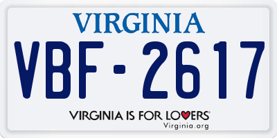 VA license plate VBF2617