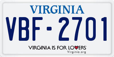 VA license plate VBF2701