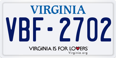 VA license plate VBF2702