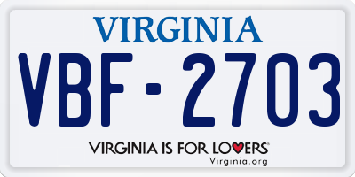 VA license plate VBF2703