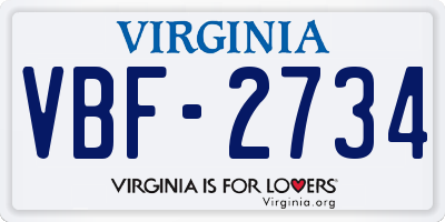 VA license plate VBF2734