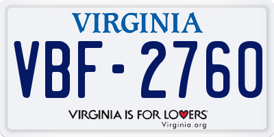 VA license plate VBF2760