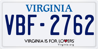 VA license plate VBF2762