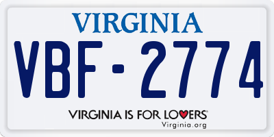 VA license plate VBF2774