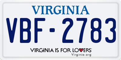 VA license plate VBF2783