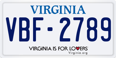 VA license plate VBF2789