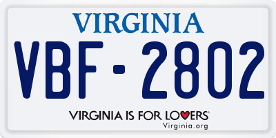 VA license plate VBF2802