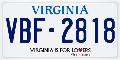 VA license plate VBF2818