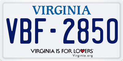 VA license plate VBF2850
