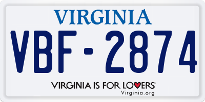 VA license plate VBF2874