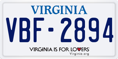 VA license plate VBF2894