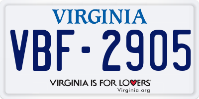 VA license plate VBF2905