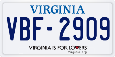 VA license plate VBF2909
