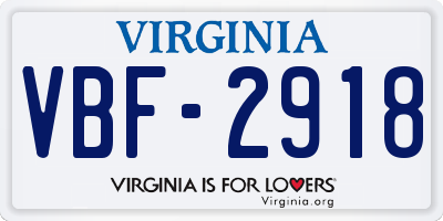 VA license plate VBF2918