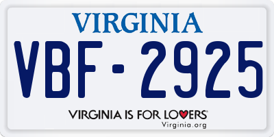 VA license plate VBF2925