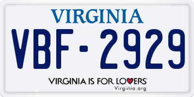 VA license plate VBF2929