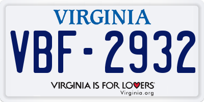 VA license plate VBF2932