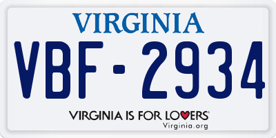 VA license plate VBF2934