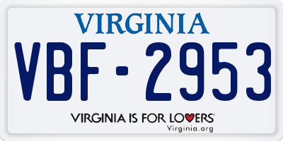VA license plate VBF2953