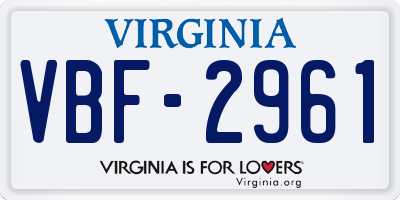 VA license plate VBF2961