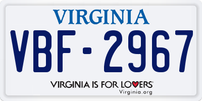 VA license plate VBF2967