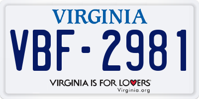 VA license plate VBF2981