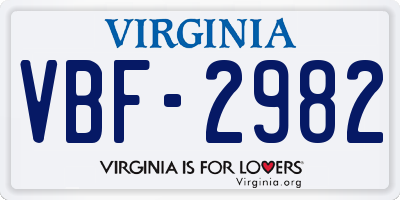 VA license plate VBF2982