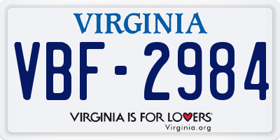 VA license plate VBF2984