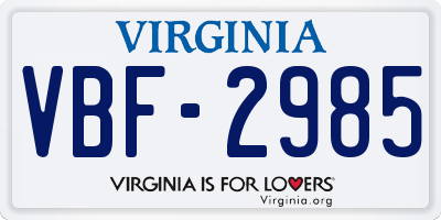VA license plate VBF2985
