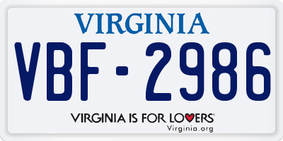 VA license plate VBF2986