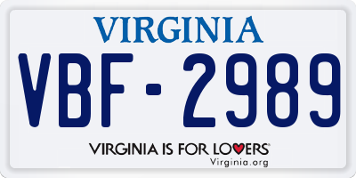 VA license plate VBF2989