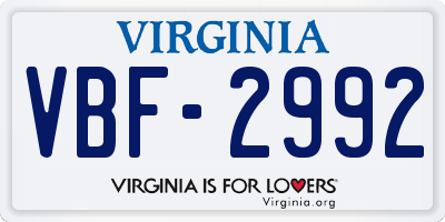 VA license plate VBF2992