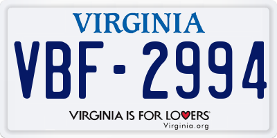 VA license plate VBF2994