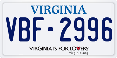 VA license plate VBF2996