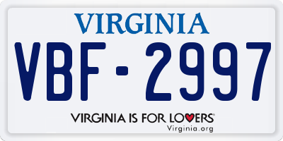 VA license plate VBF2997
