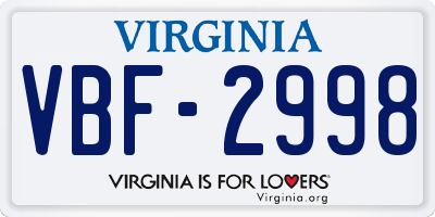 VA license plate VBF2998