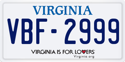 VA license plate VBF2999