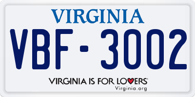 VA license plate VBF3002