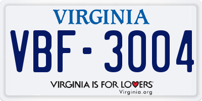VA license plate VBF3004