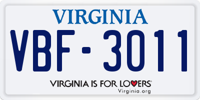 VA license plate VBF3011