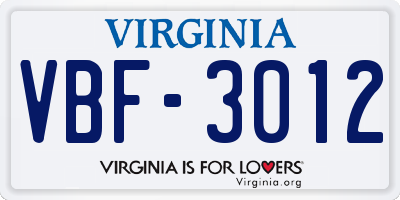 VA license plate VBF3012